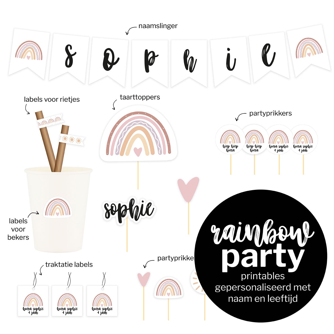 Rainbow party | Gepersonaliseerd | Printable
